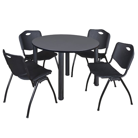 Kee Kee Round Table & Chair Set, Wood, Metal, Plastic Top, Grey TB48RNDGYBPBK47BK